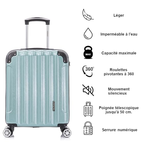 RAYKONG Valise Cabine 20 Pouces - Polycarbonate Ultra-léger à Capacité Maximale - Anti-Vol Serrure Intégrée (RK04|Menthe