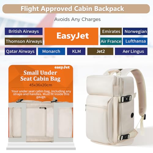 Sac à Dos Voyage Gluckstar pour Femme et Homme | Bagage Cabine 45x36x20 L | 30L | Ordinateur Portable | Weekend | Beige