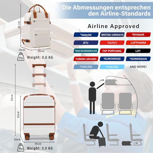 COOLIFE Valise Cabine Rigide TSA et Bagage à Main 55x40x20, Spécialement Conçu pour les Voyages, Robuste et Fiable avec 