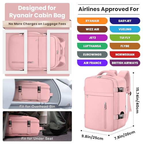 OTAHGK Sac à Dos de Voyage Cabine 40 x 20 x 25 pour École Bureau avec Ordinateur Portable - Rose, Valise Décontractée So