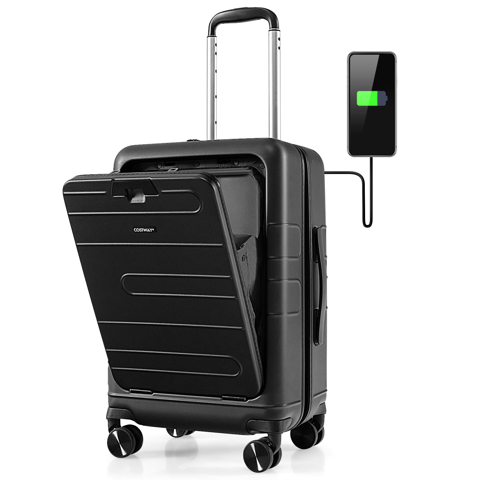 GYMAX Valise Cabine 20'' pour voyageurs d'affaires - Poche avant et port USB - Tige télescopique - Double serrure TSA - 