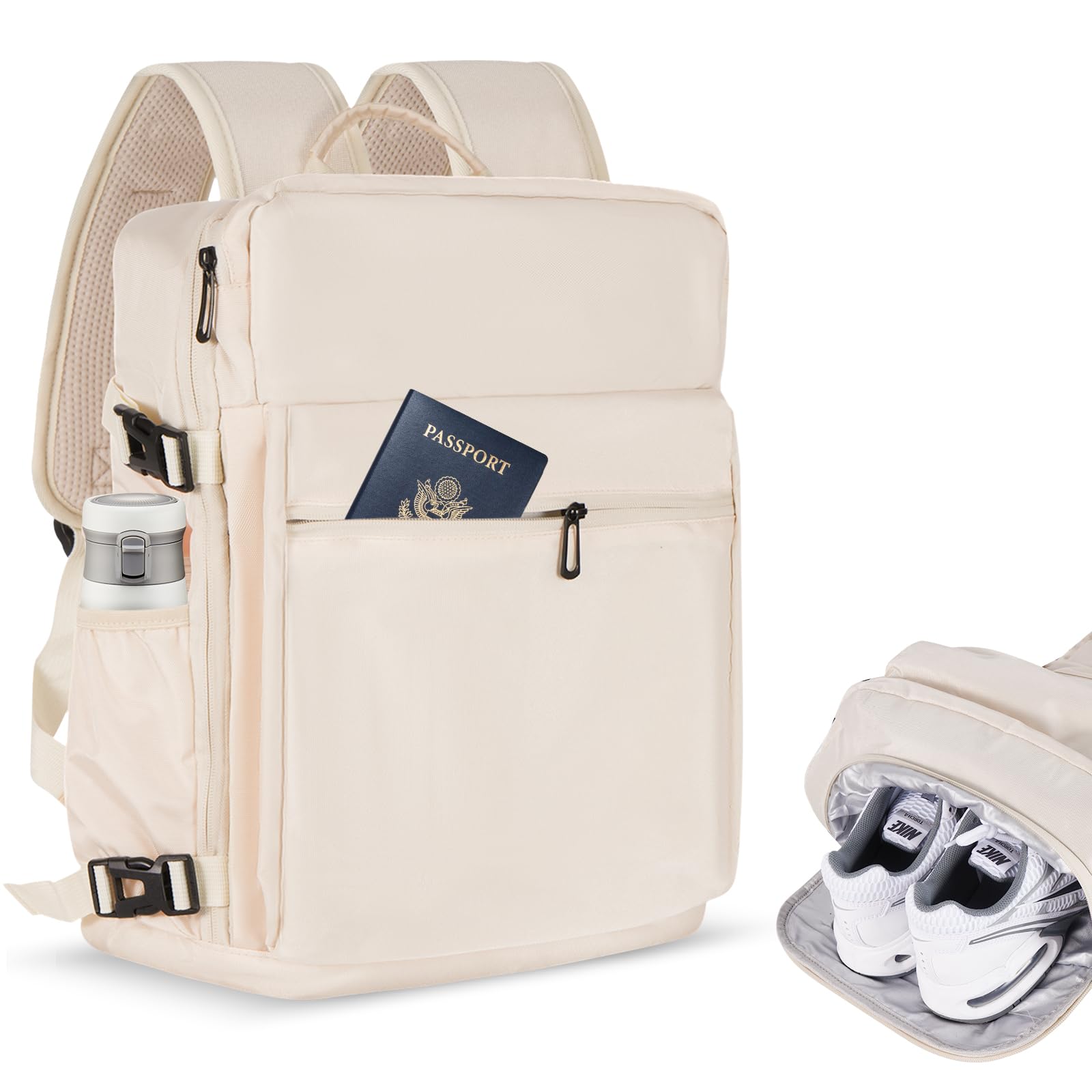 Sac à Dos Voyage Gluckstar pour Femme et Homme | Bagage Cabine 45x36x20 L | 30L | Ordinateur Portable | Weekend | Beige