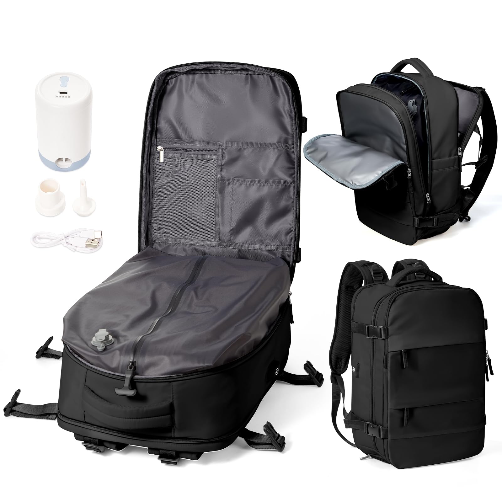 WEPOET Sac à dos sous-vide voyage avec pompe airbag cabine avion imperméable vacuum backpack homme femme port USB